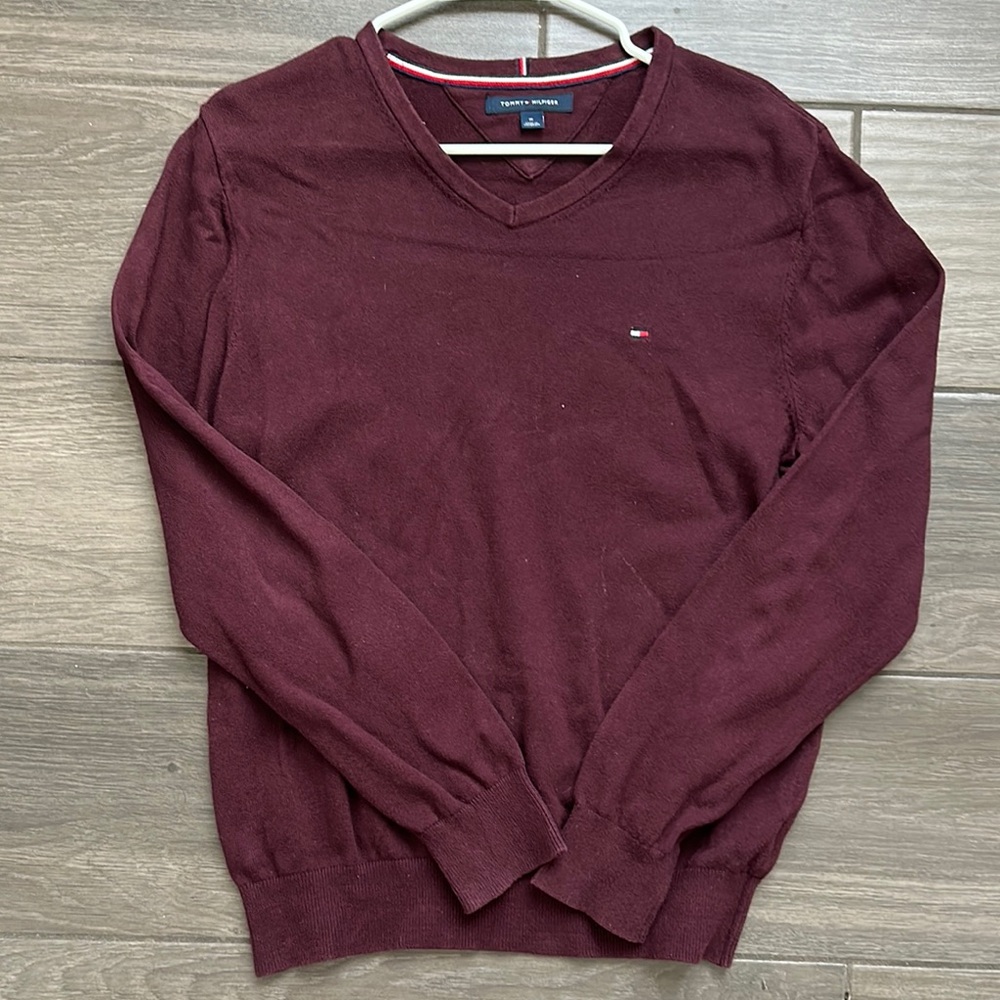 Tommy Hilfiger Red V-Neck Sweater